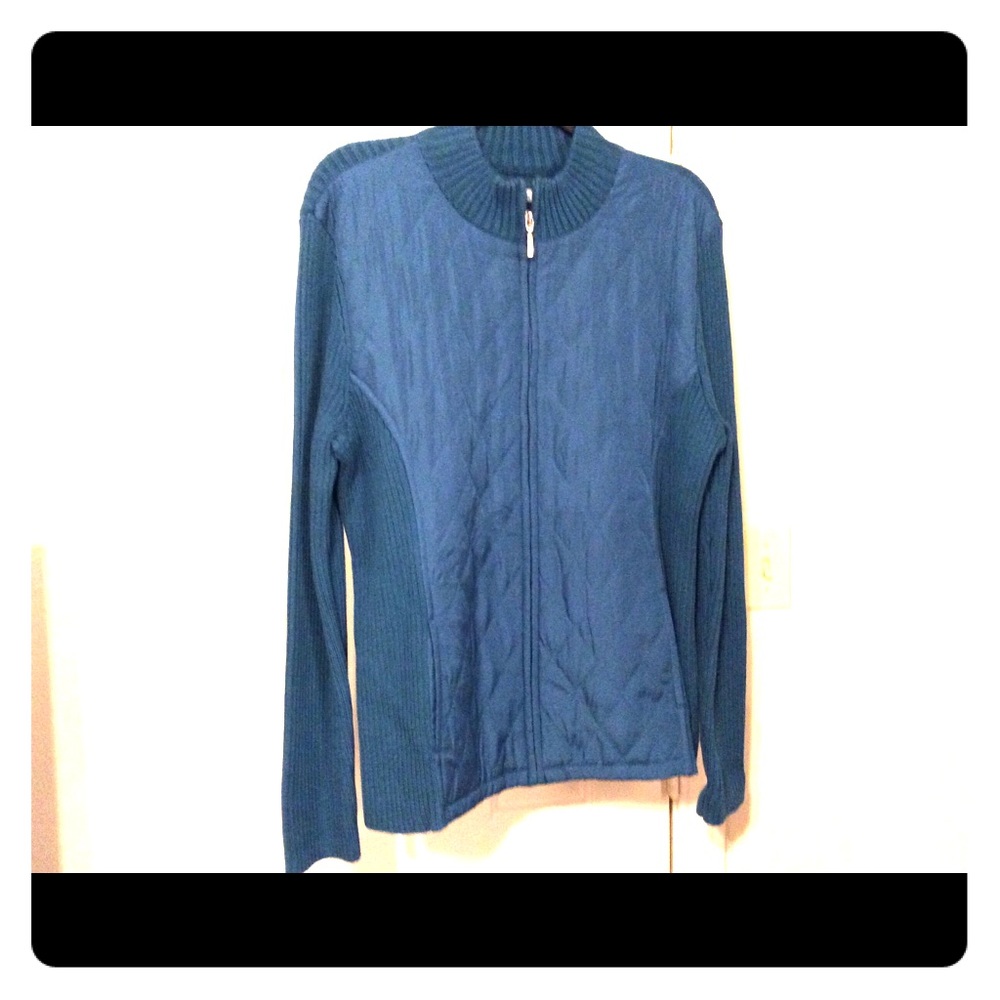 New Croft & Barrow L blue teal zip fitted cardigan